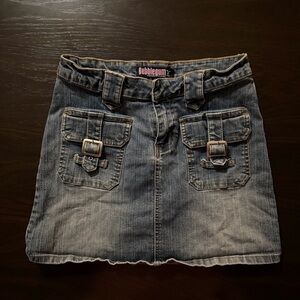 Bubblegum Mini Skirt with Buckles - Denim Blue